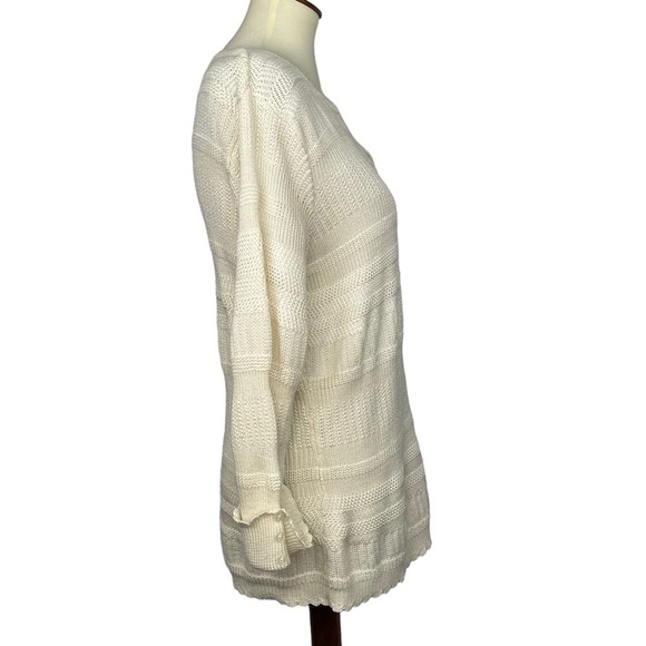 Kim Rogers Cream‎ Ivory Acrylic V-Neck Open Weave Sweater Womens Size XL - Picture 2 of 9